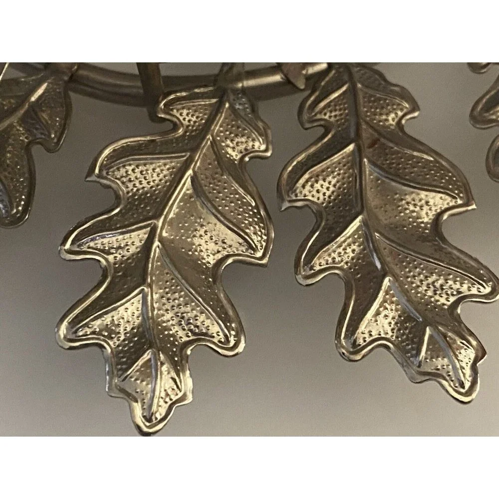 Silver‎ & Gold Tone Horizontal Candlestick Stick Holder Leaf w Hazelnut Design